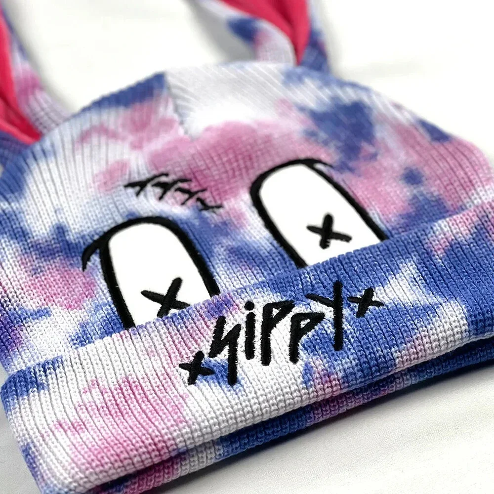 sippy bunny ears hat beanie EDM DJ rave tie dye